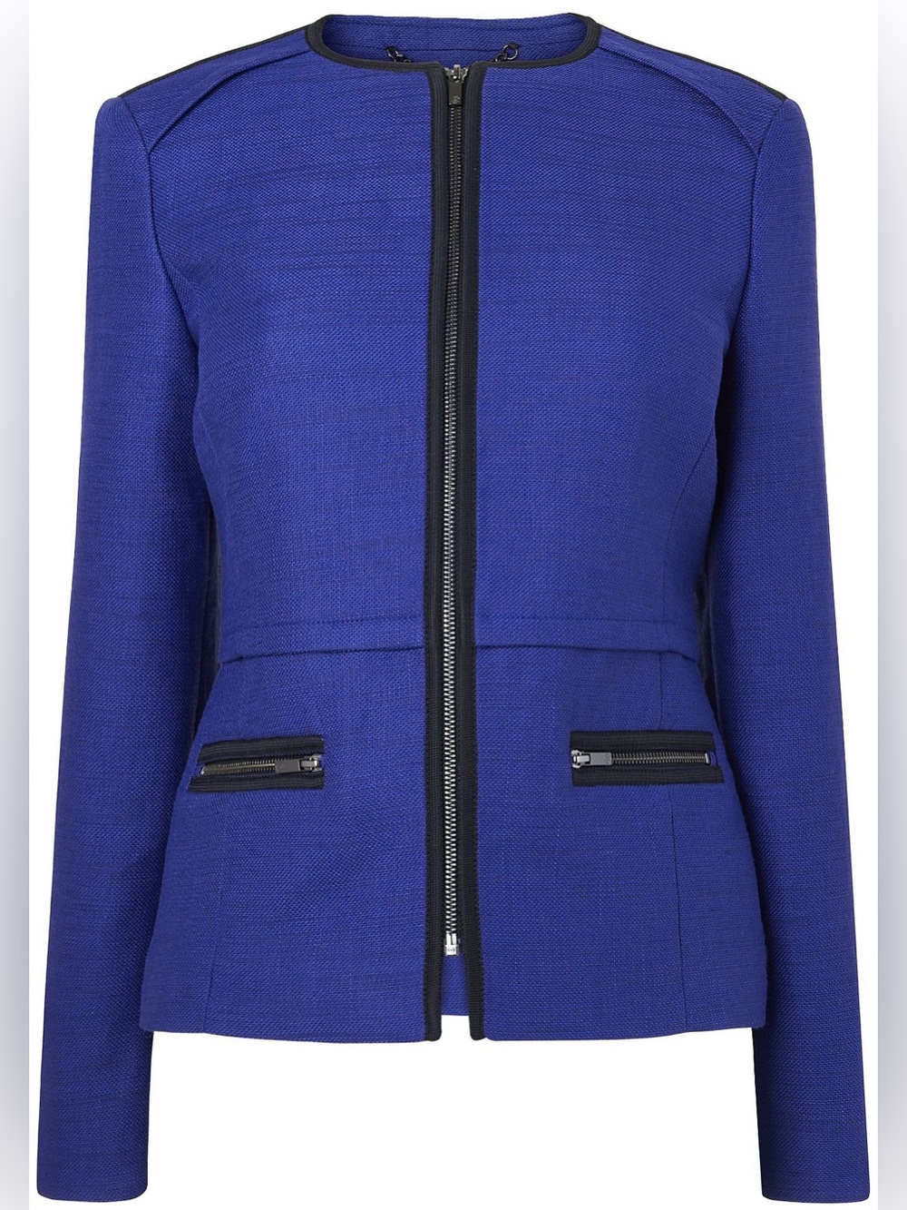 L.K. Bennett Newton Ultra Blue Moto Zip Up Jacket Quiet Luxury Classic Size 6
